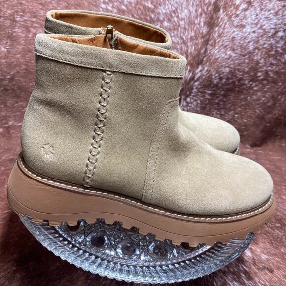 Lucky Brand Suede Ankle Boots | Tan Chunky Sole | Size 6.5 | MSRP $139 - Picture 1 of 9